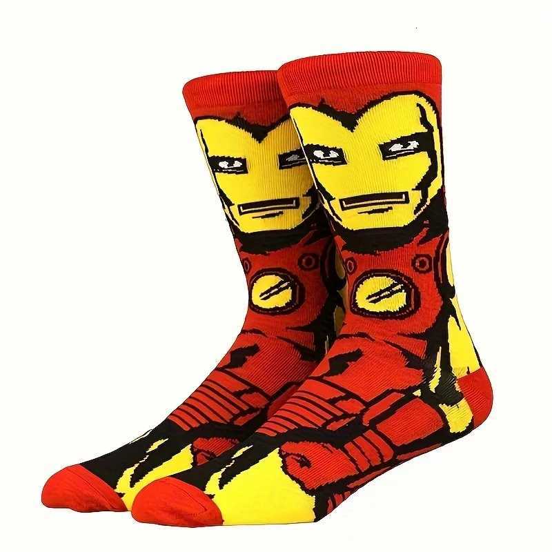 10 Pairs of Mens Fashionable Cartoon Anime Superhero Pattern Outdoor Sports Socks Soft and Comfortable Pressure Socks W251022