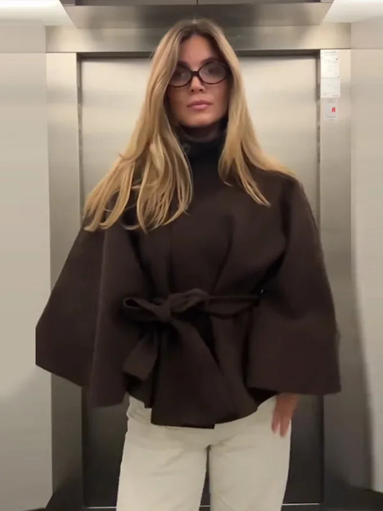 Elegant Womens Coat High Stand Collar Single Breasted Lace Up Solid Female Coats Autumn Fashion Commute Lady Overcoat 251020