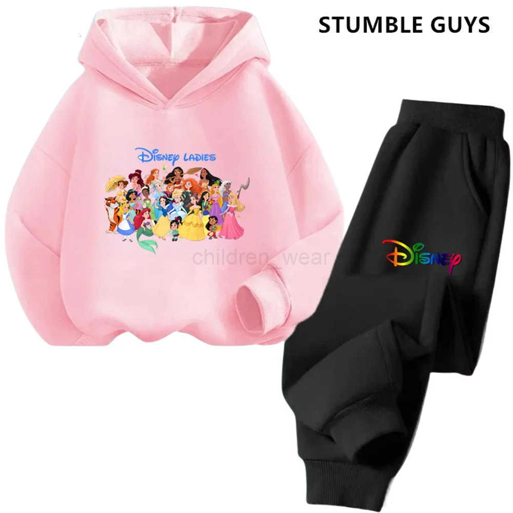 Disney Ladies Snow White Hoodie Set Girls Cartoon 314 Years Old Kawaii Street Casual Kids Sweatshirt Children Frozen Trucksuit H251022