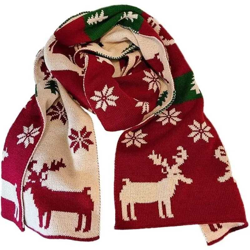 Christmas Scarf Unisex Winter Knitted Scarf Reindeer Christmas Theme Scarves Warm Scarf for Men and Women Christmas Deer Scarf J251022