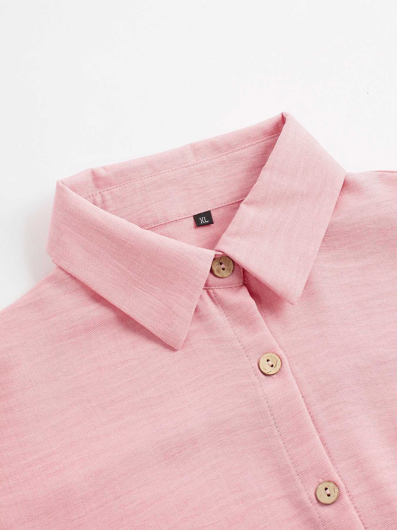 Womens Solid Button Front Shirt Tie Front Wide Leg Pants Twopiece Set Casual Drop Shoulder Long Sleeve Blouse Top TrouserT251022