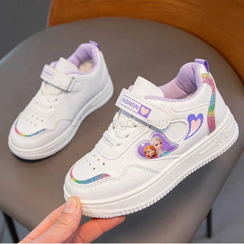 Disney Childrens Sneakers Frozen Elsa Princess Girls White Pink Sport Shoes Student Shoes Antislip Kids Casual Shoes Size2637 H251022