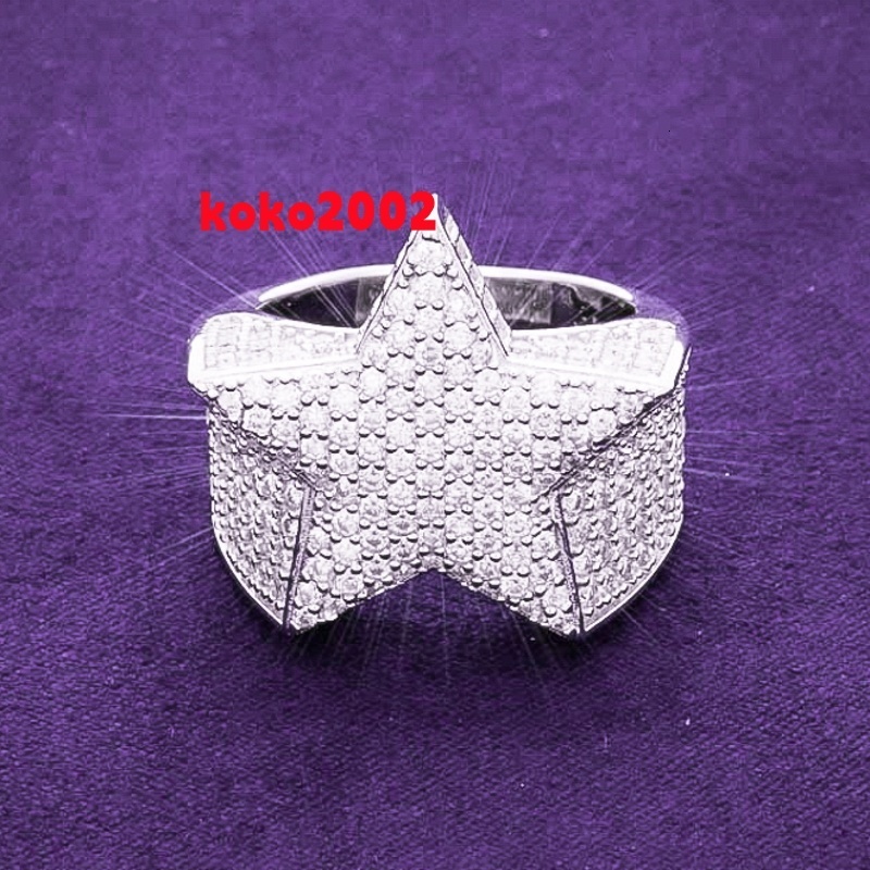2024 Hip Hop Fine Jewelry Passd Diamond Tester 925 Sterling Silver Iced Out VVS Moissanite Cluster Star Ring for Men Women