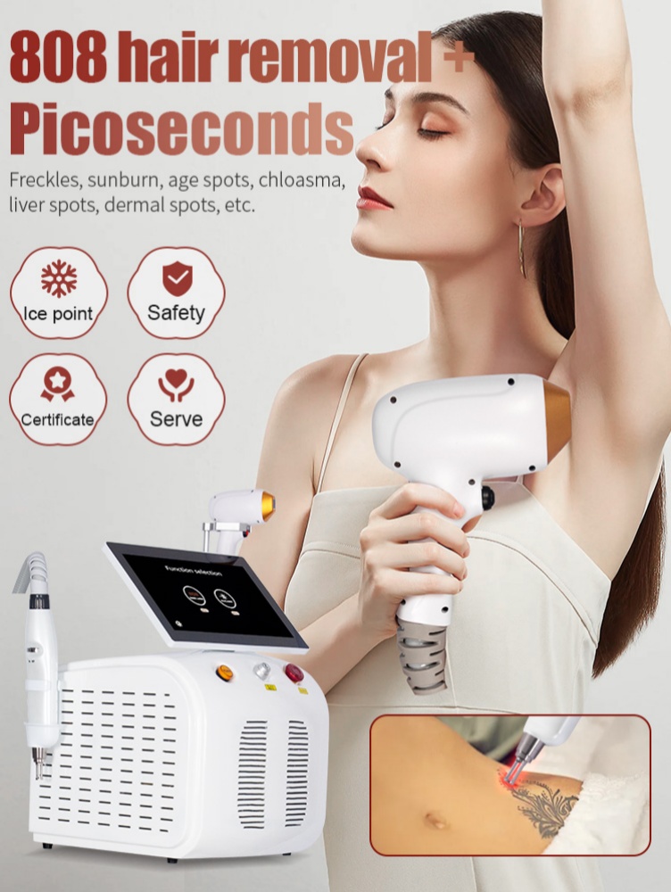 2 In 1 Picosecond Yag Laser Machine Pico Laser Tattoo Removal Ice Titanium Diode Laser 808nm Hair Removal Equipment