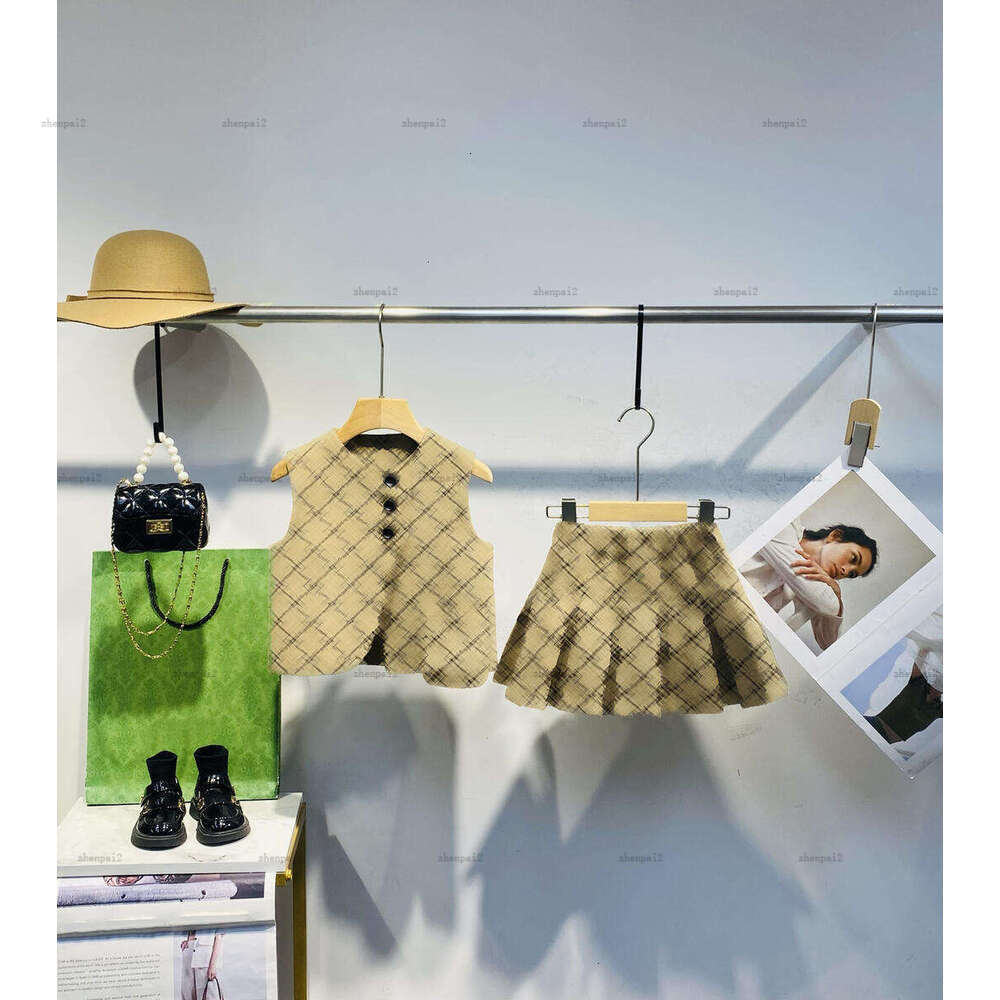 Luxury girls dress set Autumn child overskirt kids designer clothes long-sleeved jacket and Knitted skirt A088X03N033