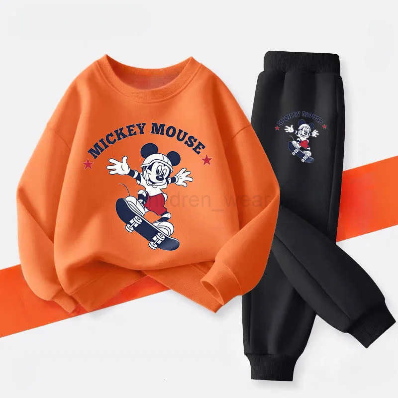 Disney Boys Long Sleeved Pullover Sets Spring New Childrens Hoodies Long Pant Two Piece Suit Mickey Printed Kids Tracksuit H251022