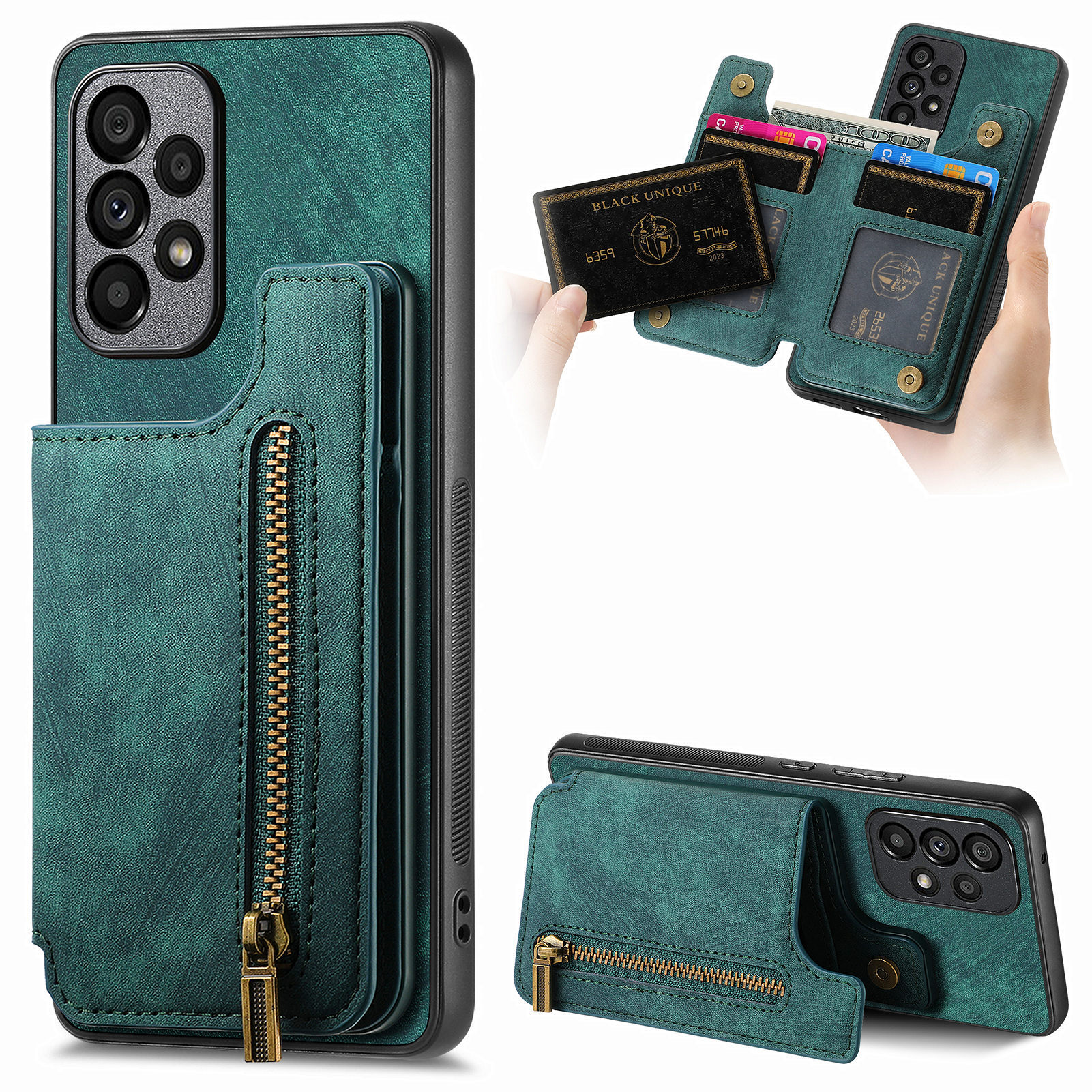 Full Leather Case with Zipper Card Slot for Galaxy A17 A56 S25 Ultra S24 S23 S22 S21 FE A55 A35 A73 A53 Note 20 Protection