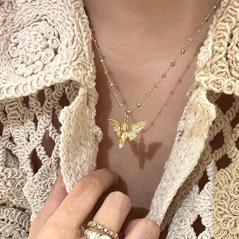 Same Style Cute Little Angel Pendant for Women 2024 New Gold Wings Exquisite Personalized Necklace