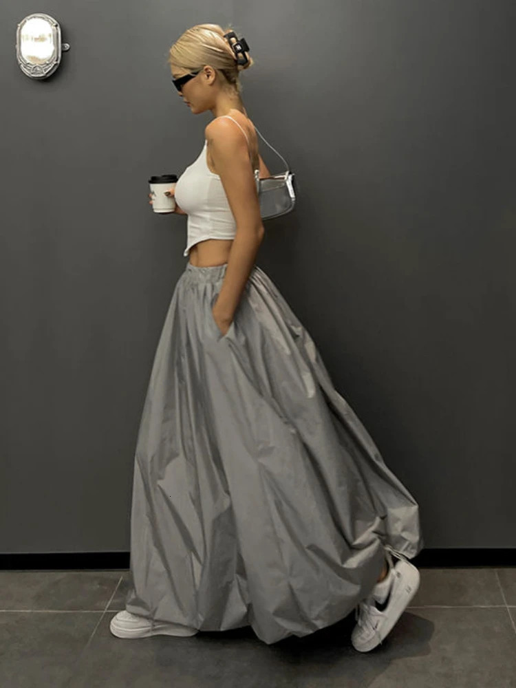 Deeptown Korean Style Casual Long Skirt for Women Vintage Grunge High Waist Maxi Skirts Loose Fashion Streetwear Aline Skirt 251022