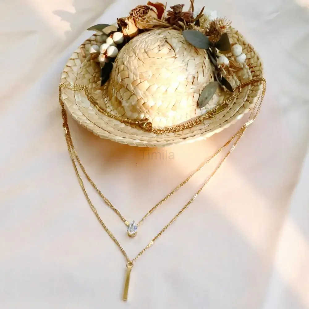 Double Layer Crystal Zircon Pendant Necklace For Women Female Vintage Stainless Steel Choker Chain Neck Wedding Jewelry Gift U251022