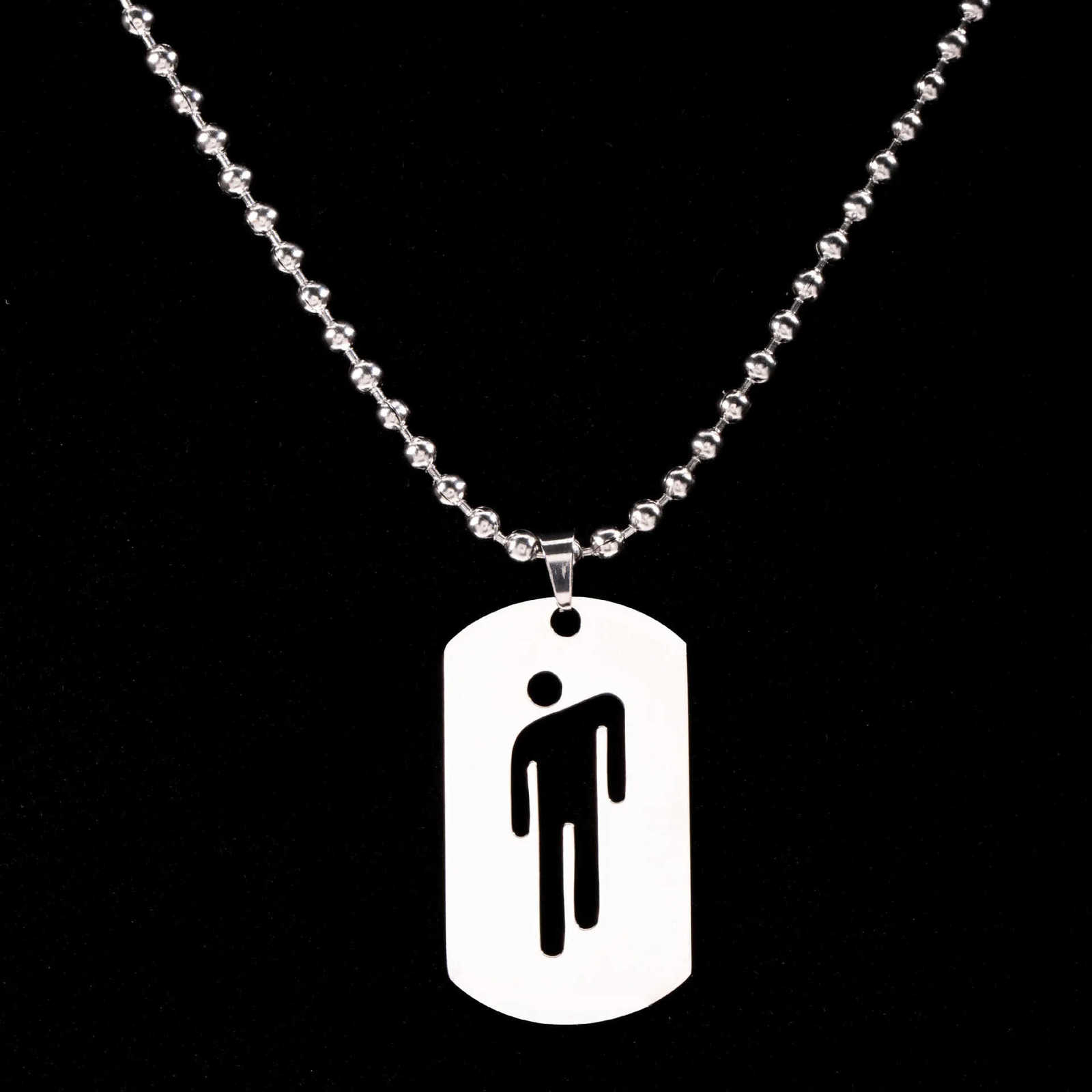Billie Skew Head Tag Stainless Steel Pendant Necklaces Fashion Hip Hop for Men Women Hang Tag Metal Crafts Jewelry Gift U251022