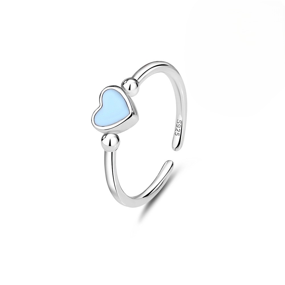 TaiYang New S925 Sterling Silver Minimalist Blue Glow Heart Ring, Adjustable Stacking Blue Ring Gift for Women