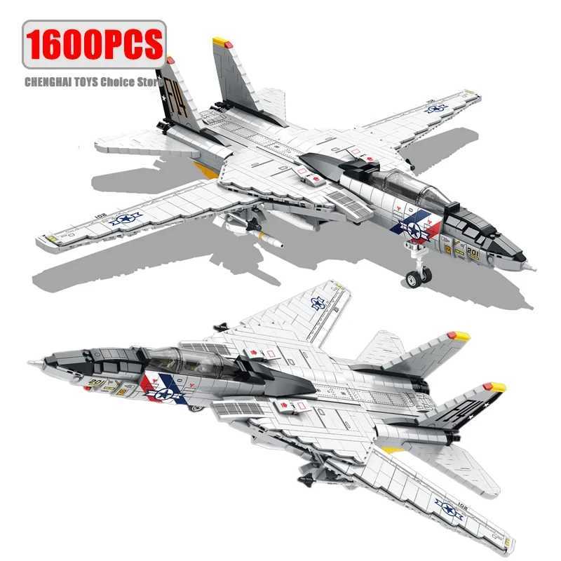 1600PCS Military Tomcat F14 Fighter Aircraft Building Blocks MOC CarrierBase Fighter Model Bricks Set Holiday Gifts Kids Toys J251022