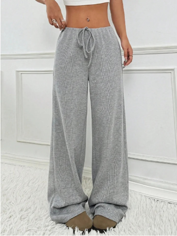 Y2K Striped Printed Long Pants Womens Casual Lace Up Pants High Street Fashion Elegant Autumn Straight Leg Pants 251022