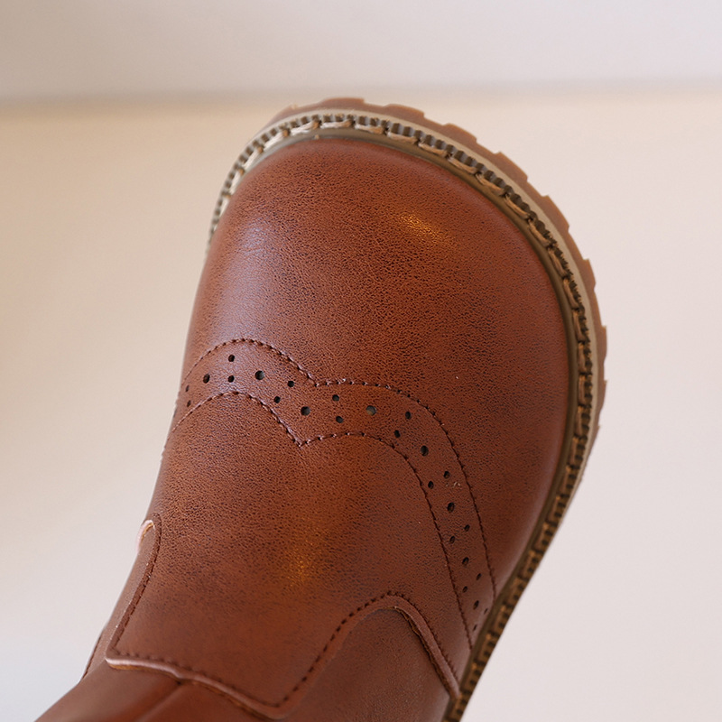 Designer Girl Long Boots for Girls Kids Black Brown PU Leather Toddler Cutefeet Children High Motorcycle Boots Sizes 24 - 35 US7.5-US3Y C1167