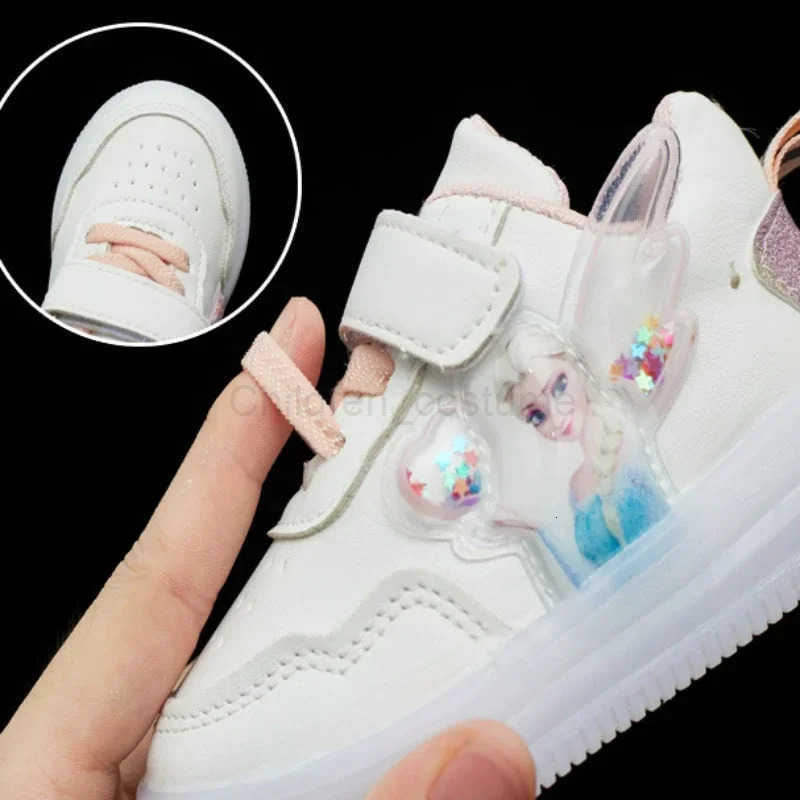 Disney Kids Girls Shoes 2024 Children Sneakers Girls Elsa Frozen Princess Casual Sport Shoes Student Shoes LED Lights Shoes H251022