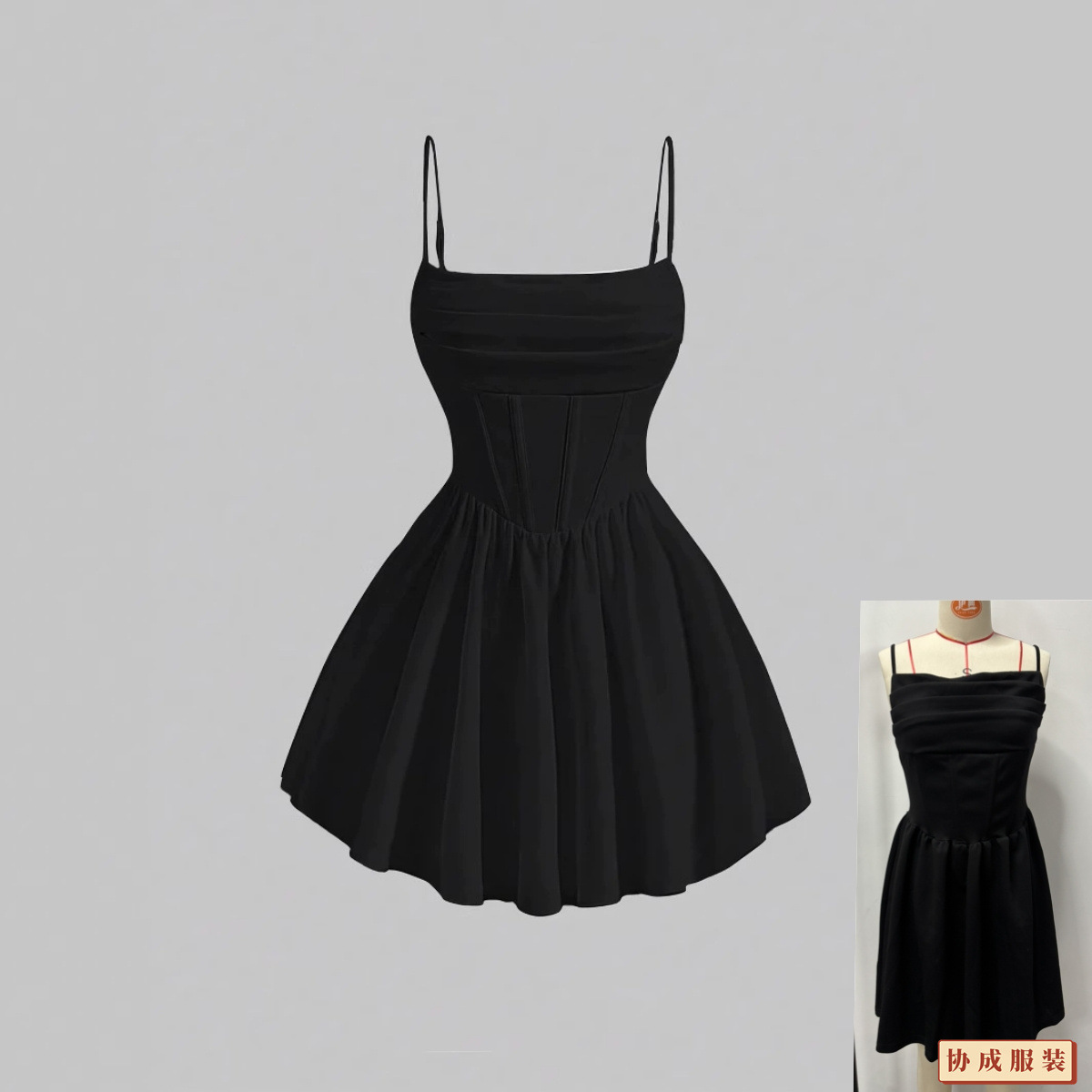 H11220 European and American summer new fashion sexy dress solid color pleated back zipper suspender dress