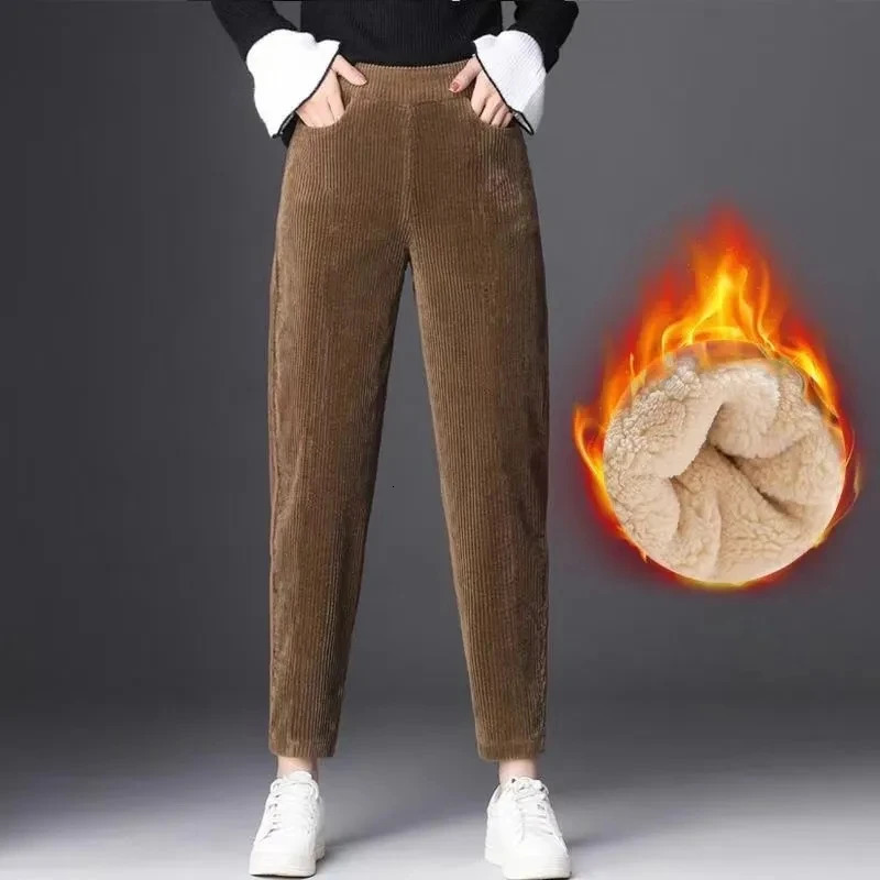 Plush Thick Thin Casual Pants Corduroy Warm Pants Autumn Winter Leggings Harem Pants Trousers High Waist Womens 251022