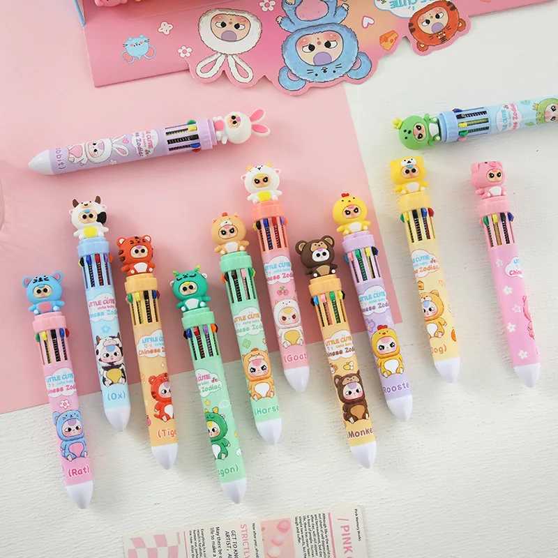Baby Three 36pcs Ballpoint Pen Ten 10colorcartoon Set Creative Soft Rubber Shape 07mm Multicolor Pen Students Learn Stationery J251022