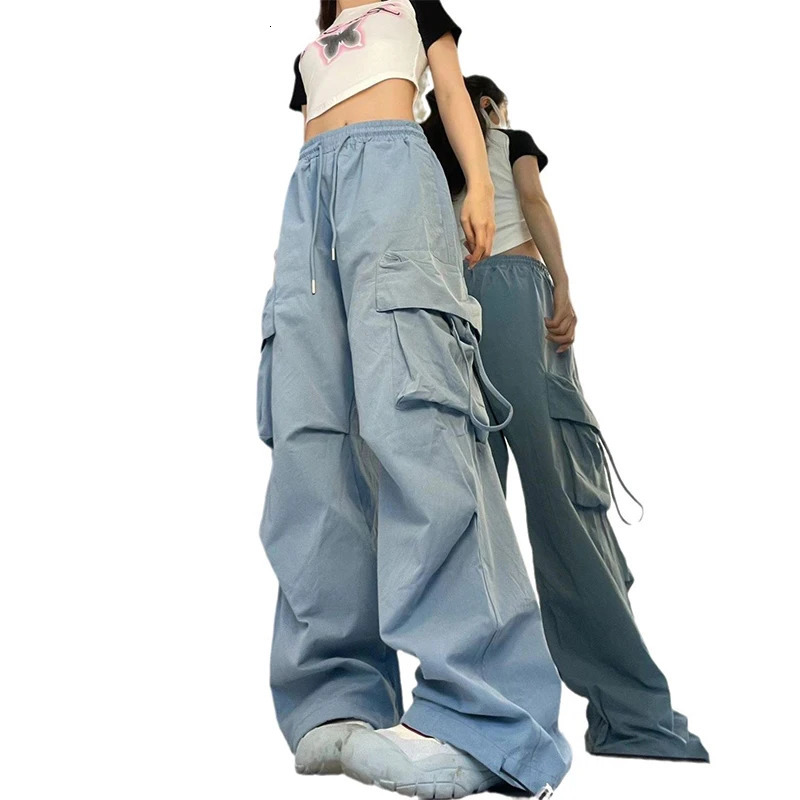 Women Y2K Cargo Pants Fashion Casual High Waist Big Pockets Hip Hop Trousers Female Streetwear Drawstring Baggy Sweatpants 251022