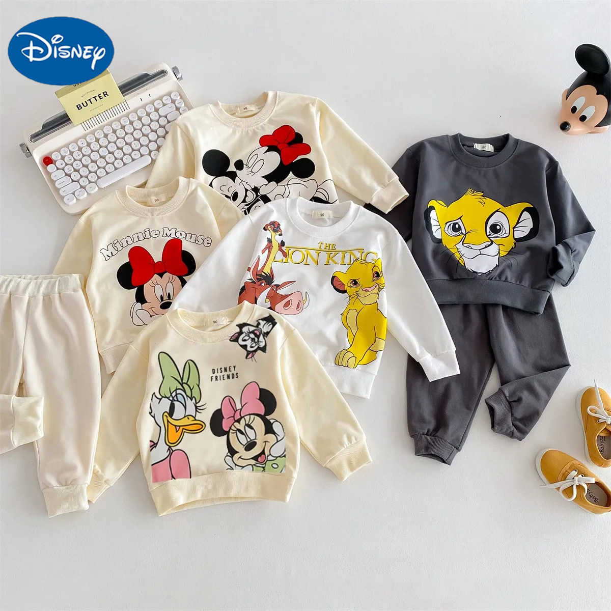 Disney Cartoon Printed Baby Tracksuit Spring Fall Loose Fashion Children Long Sleeve Sweatshirt Sweatpants 2piece Toddler Sets H251022