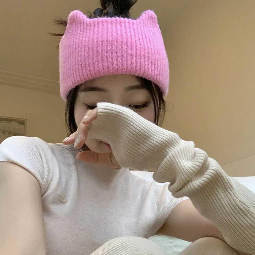 Cute Cat Ears Warm Knitted Headband Female Retro Face Wash Elastic Hair Bands Widebrimmed Head Wrap V251022