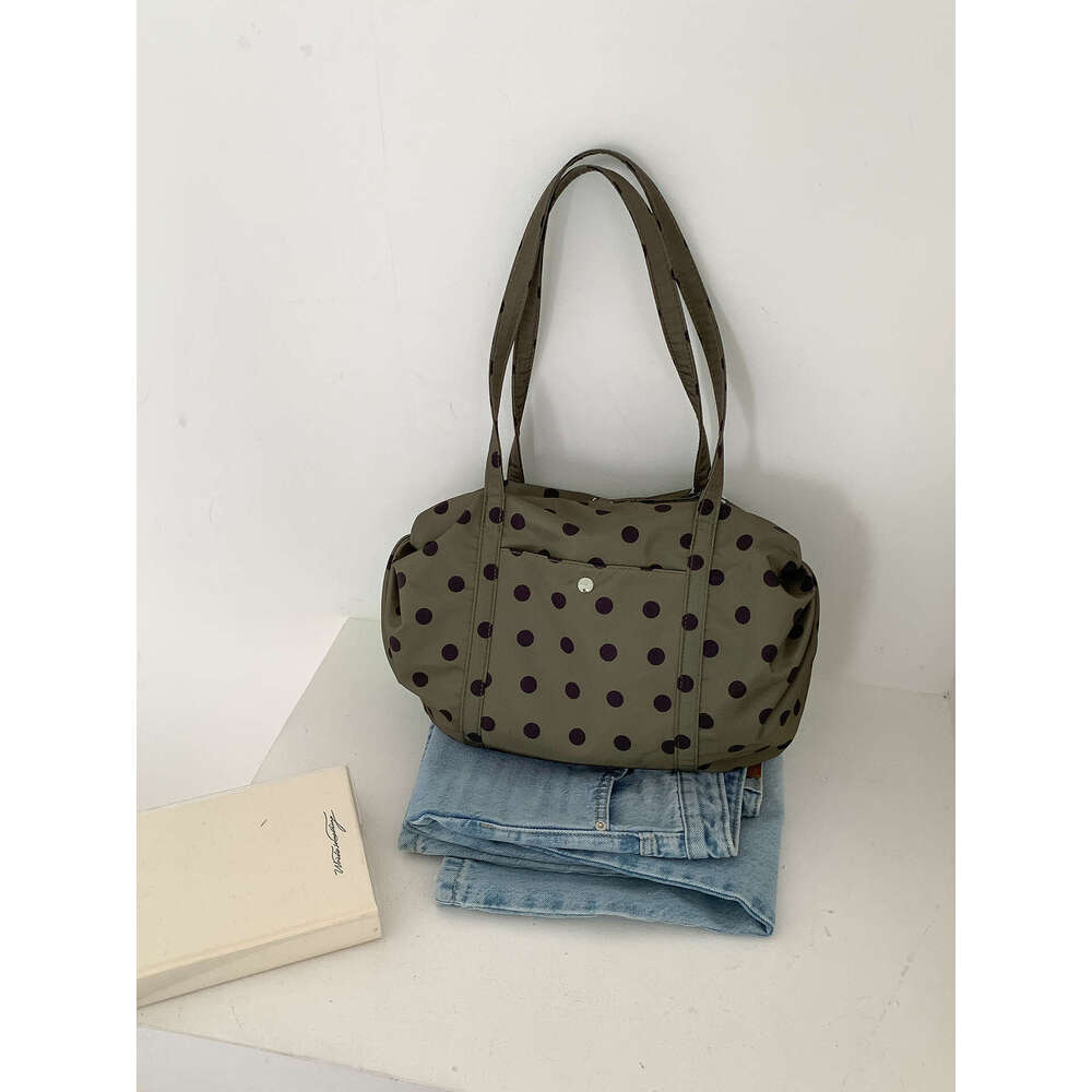 Cute Style Black And White Polka Dot Korean Version Large Capacity Shoulder Bag New Casual Versatile Nylon Handbag For Women B5