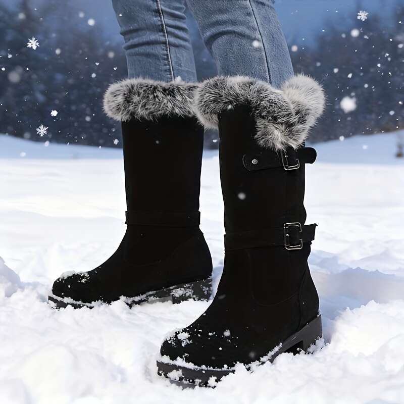 Women's Thick Platform Heel, Slip-On Closure, Non-Slip Rubber Sole, Warm Winter Shoes Cold Weather, Everyday & Formal Outfits - Boots For Women