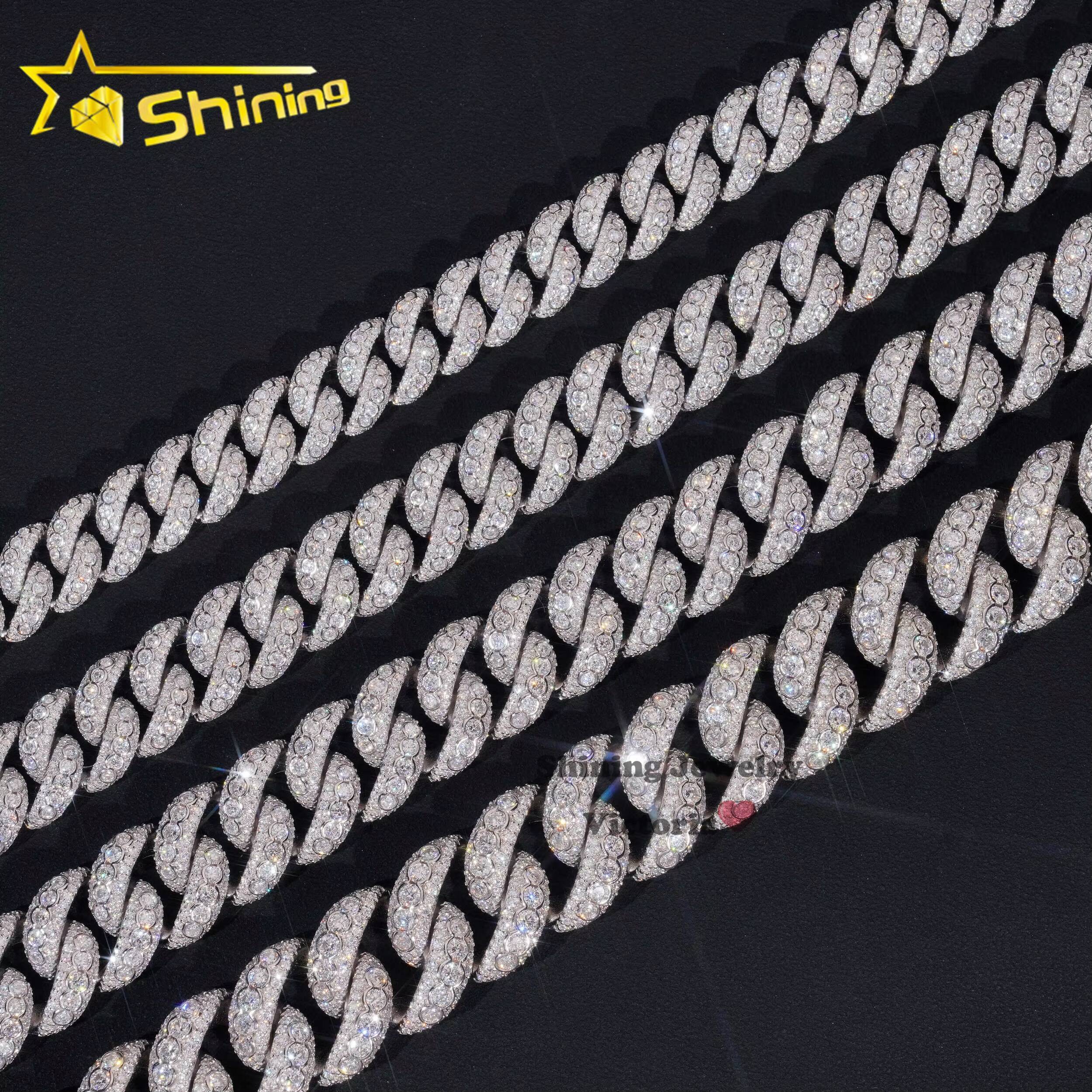 Panyu New Arrivals Hip Hop Rapper Necklace 925 Silver 13MM 15MM 18MM 20MM VVS Moissanite Diamond Bezel Setting Cuban Link Chain