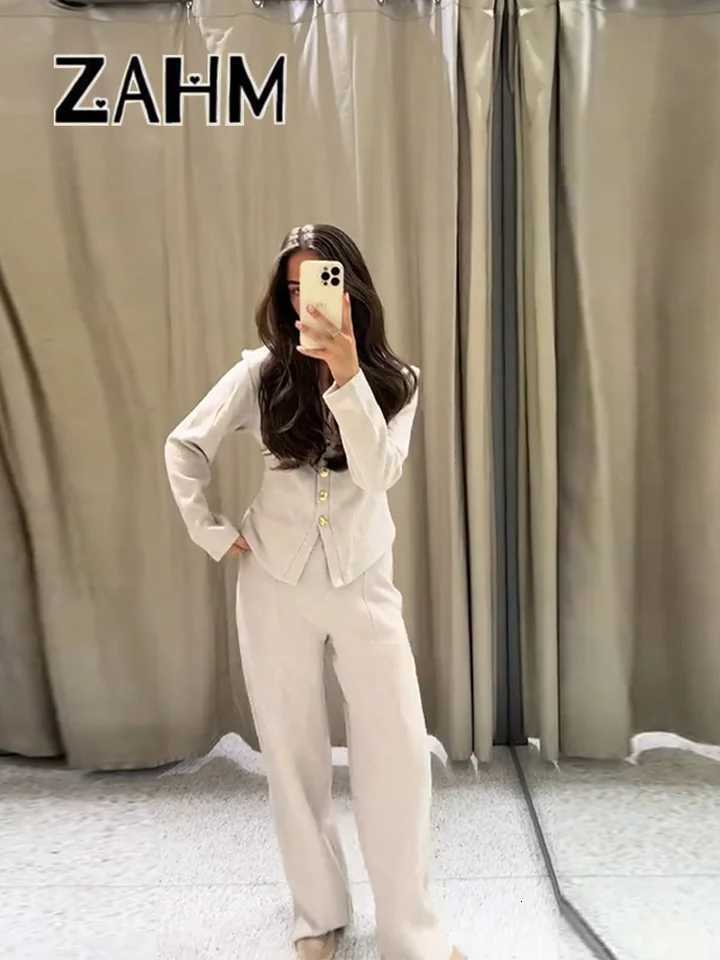 Elegant Knitted Vneck Shirt Pants Women Suit Slim Full Sleeve Button Cardigan Straight Trouser 2025 Autumn Winter Lady Suit NewT251022