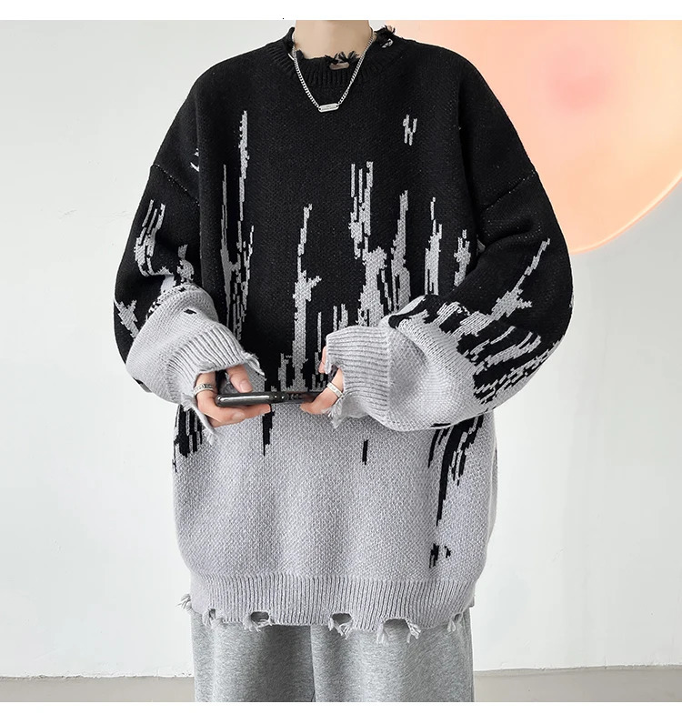 Hip Hop Ripped Punk Knitted Sweaters Men Oversized Harajuku Streetwear Sweaters Winter Couples Fashion Knit Pullovers Tops 251020