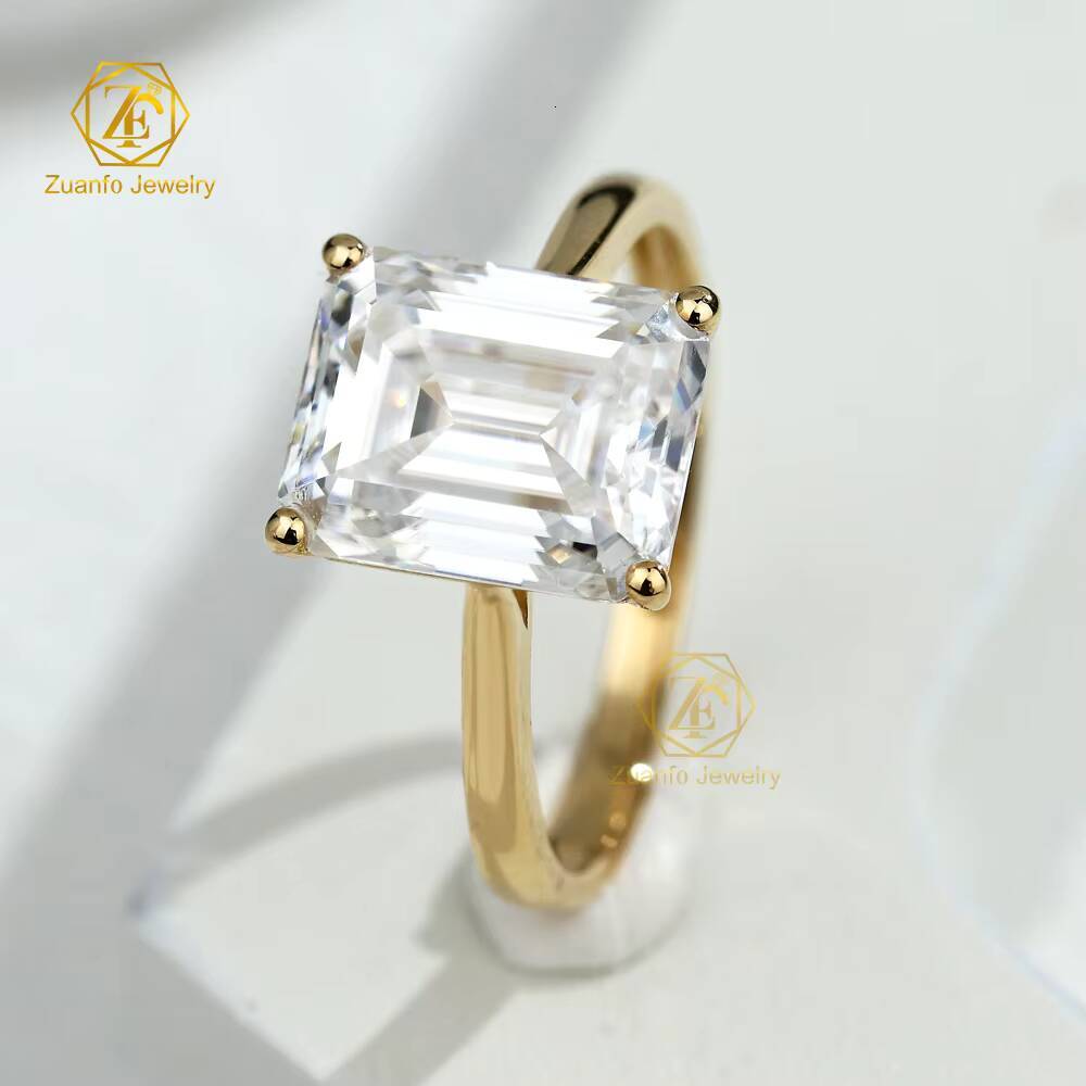 Customized 18K Solid Gold Womens Wedding Engagement Ring 4CT Emerald Cut Moissanite Lab Diamond High Quality Classical