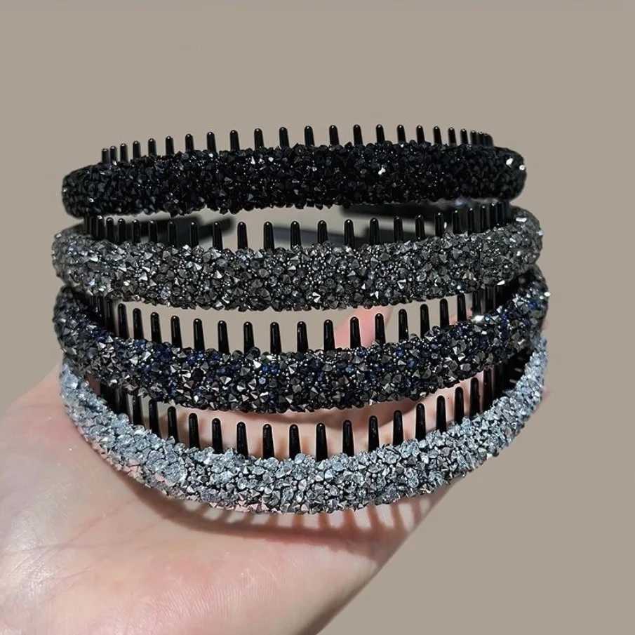 Nonslip Rhinestone Hair Hoops Bands Women Toothed Elastic Headbands For Women Shiny Luxury Hair Hoops Bezel Accessories V251022