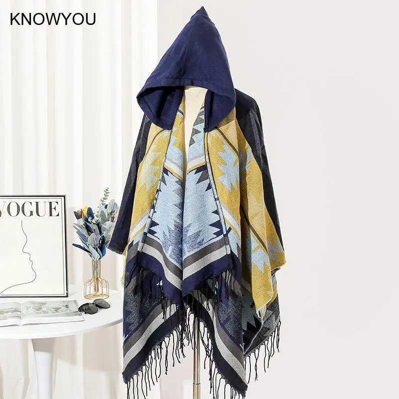 New Tourism Cloak Male Hooded Warmth Scarf Warmth Shawl Capes Print Tassels Jacket Men Poncho Outwear Big Size J251118