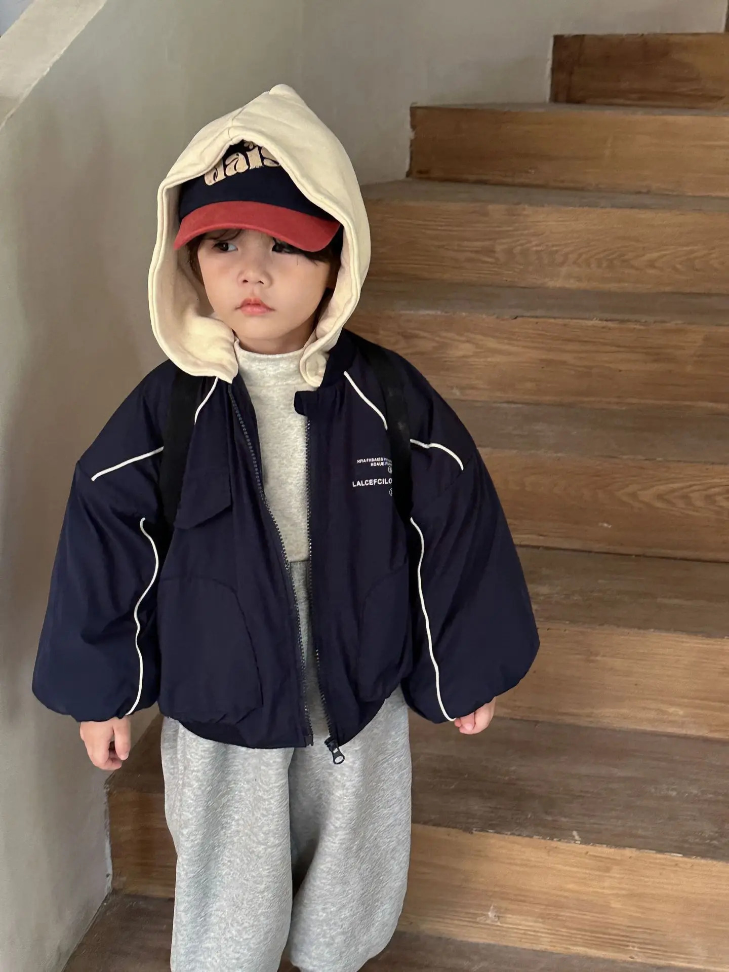 Children Hooded Warm Parkas Autumn Winter Casual Boy Baby Letter Fleece Thicken Tops Jacekt Solid Girl Kid Fleece Cotton Coat 251021