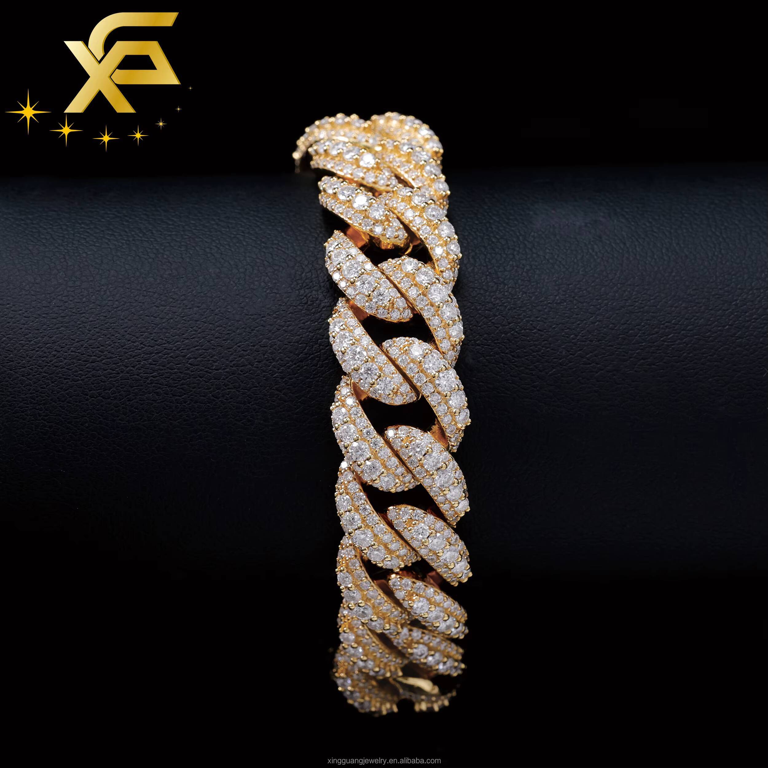 18K Gold Plated Pass Diamond Tester Bracelet Iced Out VVS Raised Moissanite 925 Silver Cuban Lidynamics Chain Bracelet Jewelry