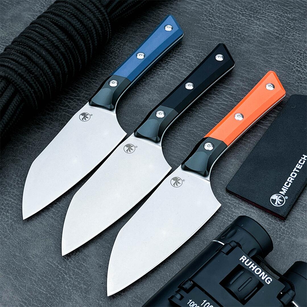 3Models 3300B -10 Kitchen Fixed Blade Knife 4.13" D2 Blade, Aluminum Alloy+G10 Handles