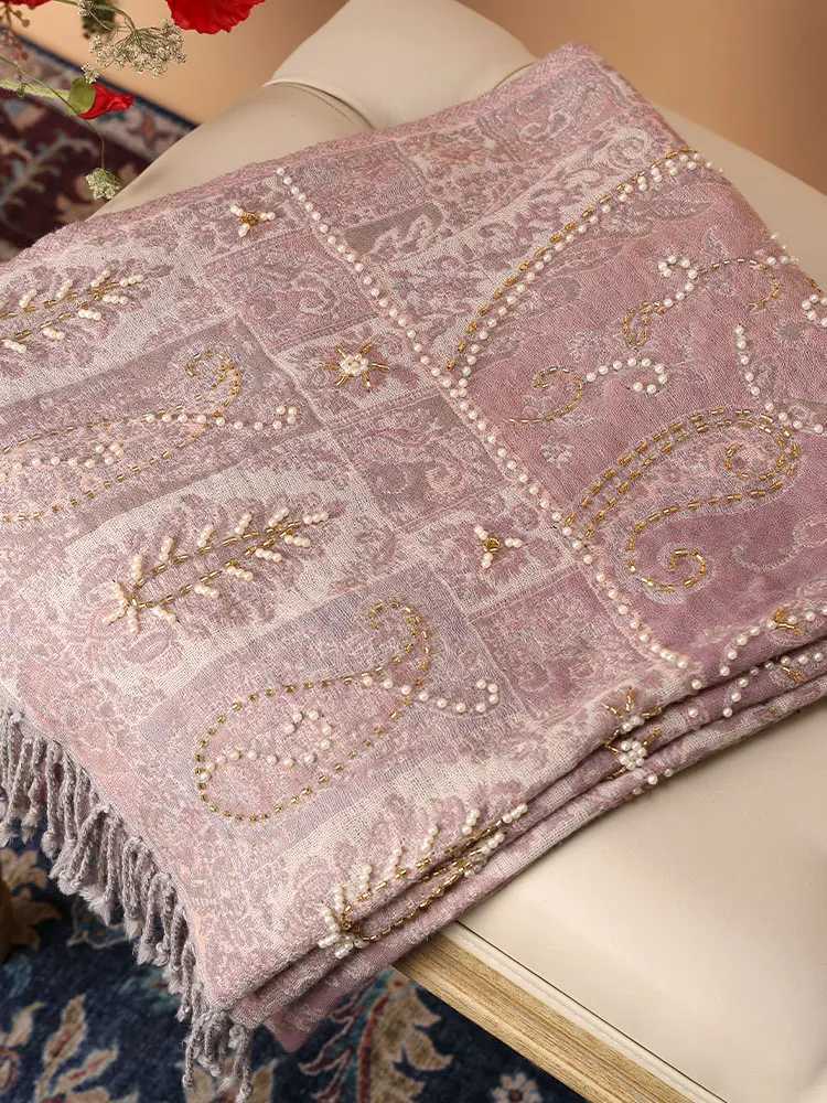 100 Real Wool Scarf ShAWls Autumn and Winter Thick Wool Warm Scarf for Women Beaded Embroidery Allmatch Wool ShAWl J251129
