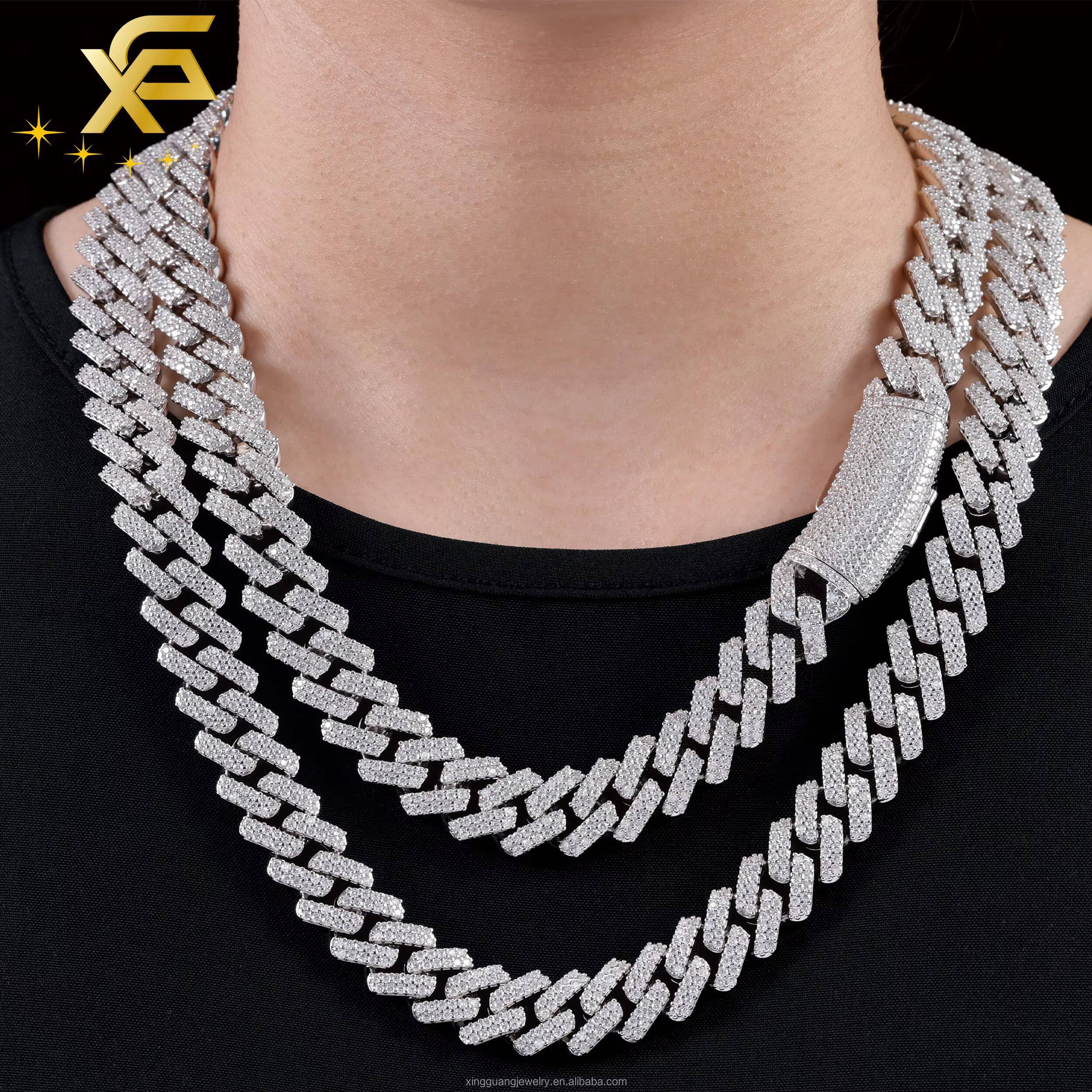 Fine Jewelry Solid 925 Silver 13mm Wide Moissanite Cuban Chain For Men GRA Moissanite VVS Diamond Cuban Lidynamic Chain Necklace