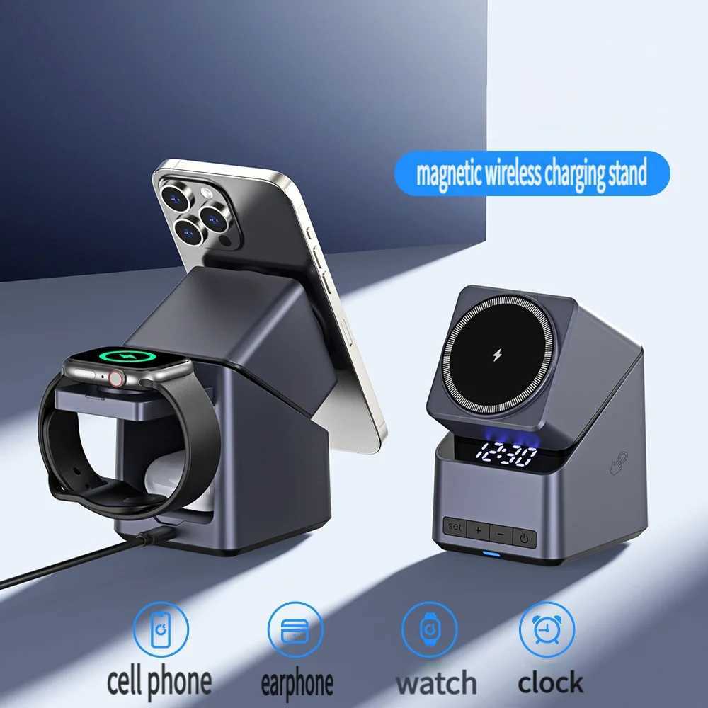 4 In 1 Magnetic Wireless Charger OneTouch 180 Rotation Digital Clock DisplayFast Charging Station For iPhone iWatch AirPods J251114