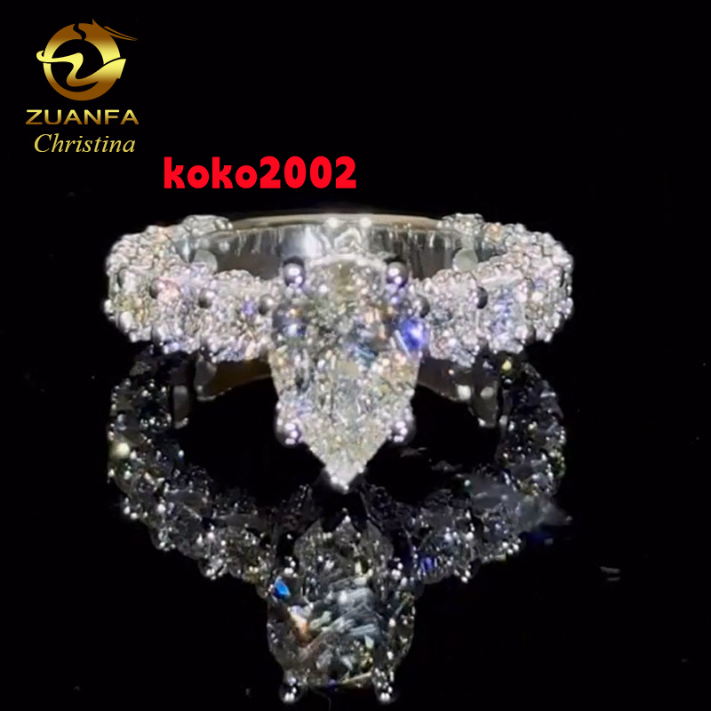Custom Moissanite Jewelry Pear Cut Diamond Engagement Ring Fashion Band Rings for Women