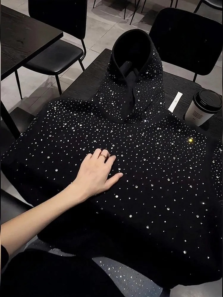 Men's Hoodies Heavy Du Street Sle Hoodie Designer Hoodie Jacket Tracksuit Men Polo Veste Coat With Oulder Pads For Men Sparkling Rhinestone Desig