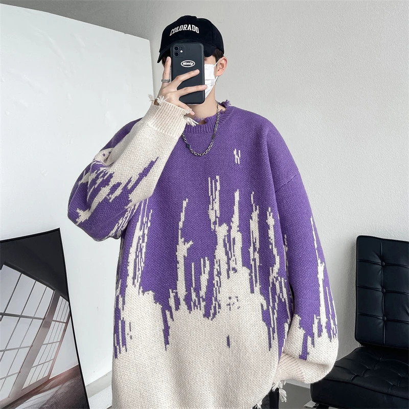 Hip Hop Ripped Punk Knitted Sweaters Men Oversized Harajuku Streetwear Sweaters Winter Couples Fashion Knit Pullovers Tops 251020