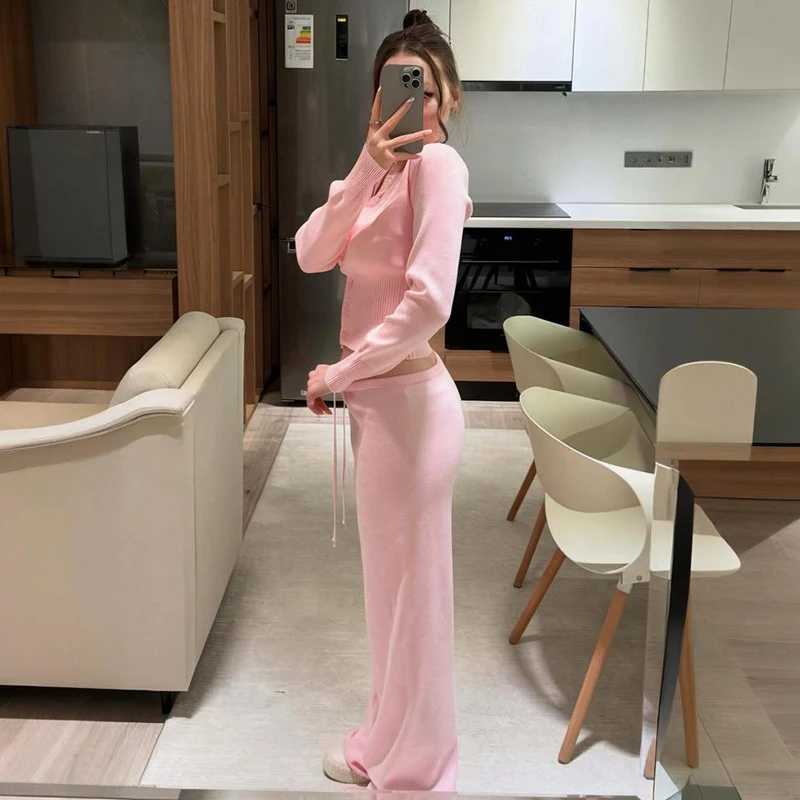 Tornova 2025 Fall Winter Knitted Suit Solid Cardigan Top Womens O neck Knitted Sweater Straight Trousers Two Piece Set CasualT251022