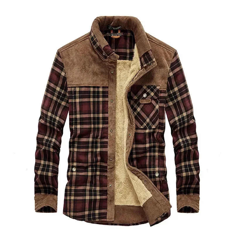 Men Plaid Shirts Winter Jackets Fleece Warm Shirts Coats High Quality Men Cotton Fit Business Casual Outerwear Shirts Jackets 4251022