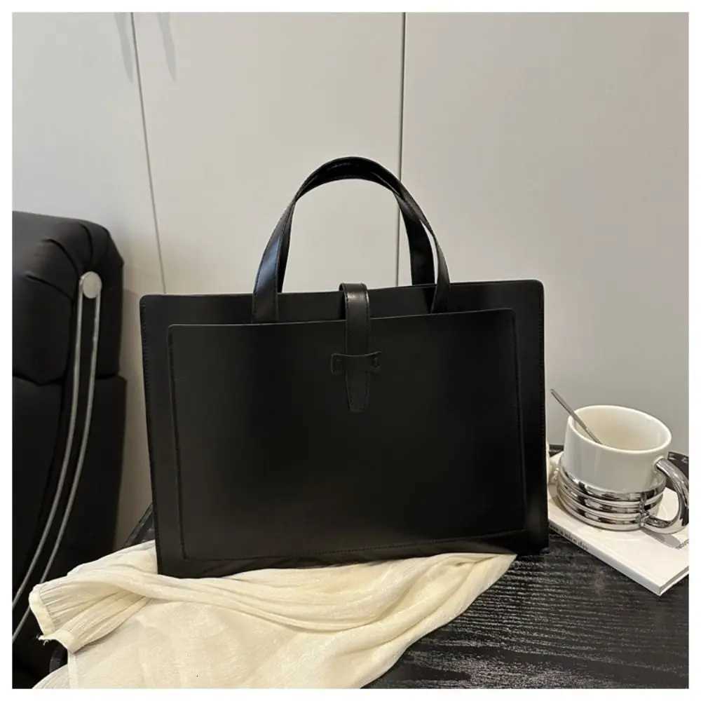 New Solid Color File Tote Bag Office PU Leather Briefcase Casual Business Laptop Handbag Men Women W251022