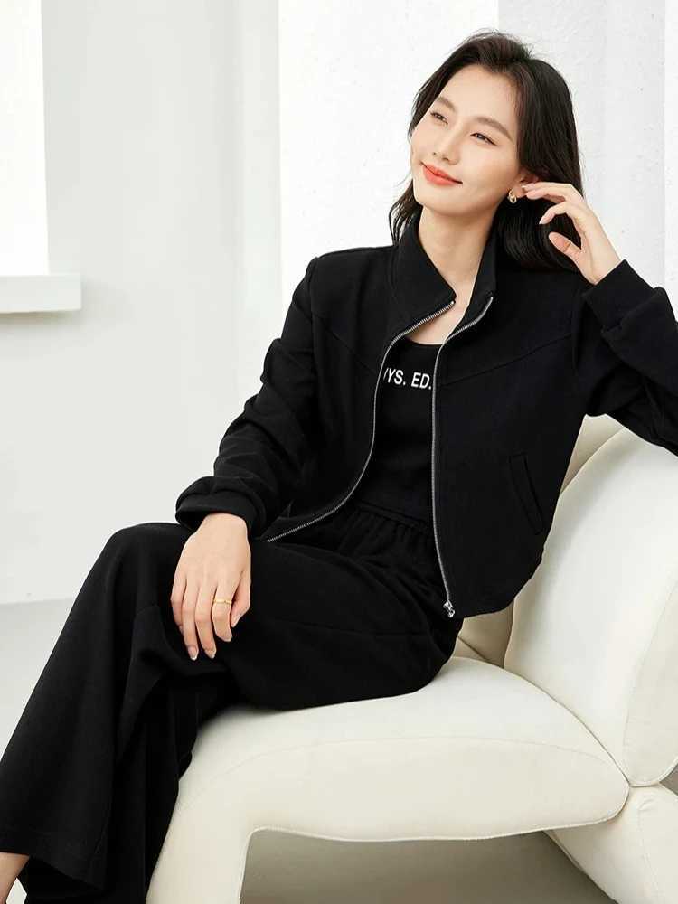 VIMLY Black Three Piece Pant Suits for Women Zipper Jacket Tank Top Sweatpants 2025 Autumn Women New in Matching Sets M5021T251022