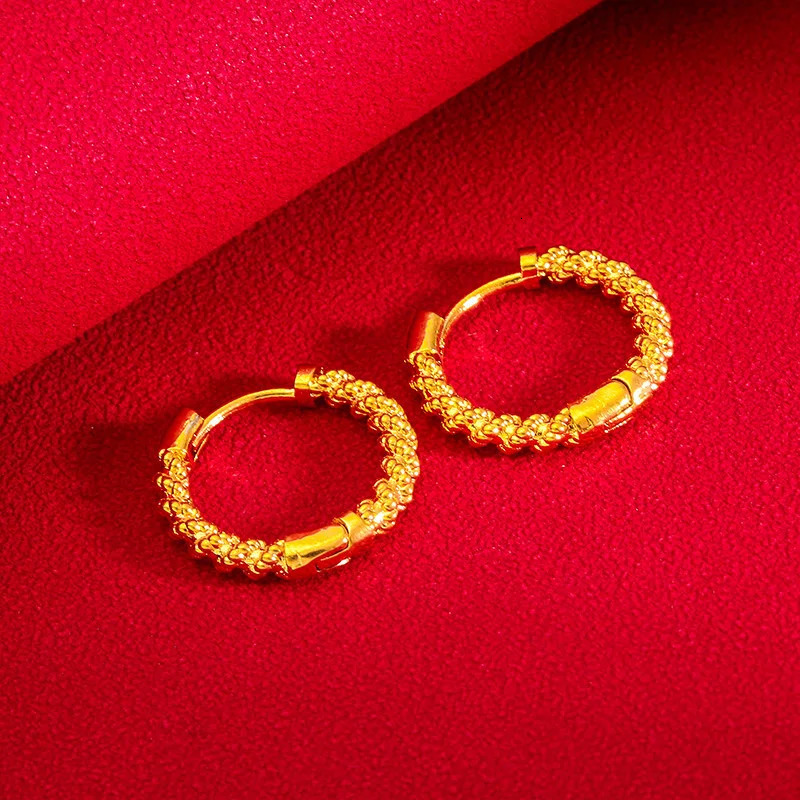 Dubai 24k Fried Dough Twist Earrings for Women Girlfriend Wedding Birthday Gift 999 Gold Earrings Fine Jewelry Gifts 251022