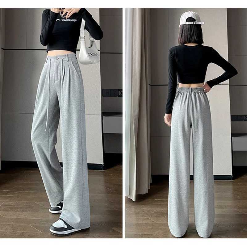 Women Classic High Waisted Straight Leg Pants Lady Daily Baggy Draping Sweatpants Female Concise Gray Black 2024 Casual TrousersT251022