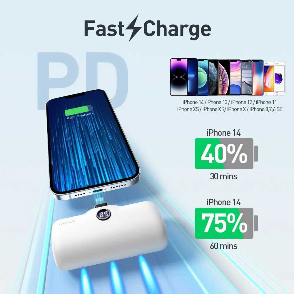 IWALK Capsule Pocket Mini Power Bank Portable 4800mAh Fast Charging Power Bank Digital Display Suitable for iPhone Lightning J251114